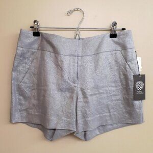 VINCE CAMUTO Oasis Metalllic Linen Mini Shorts in Grey Silver Vapor